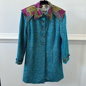 Light Tweed Coat in teal in size 6